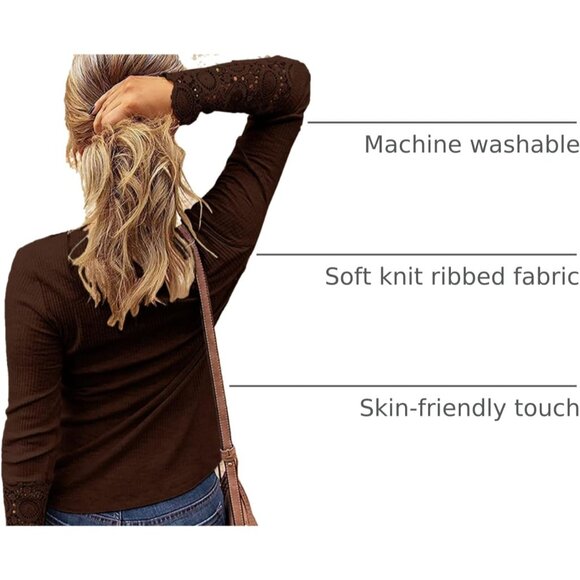 Women's Long Sleeve Lace V Neck Button Down Blouse Plus Size Stylish - Picture 4 of 4